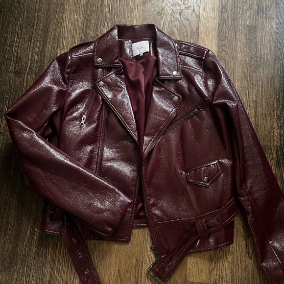 PARKER woman’s burgundy moto jacket NWOT worn once to try on size M - Picture 3 of 8